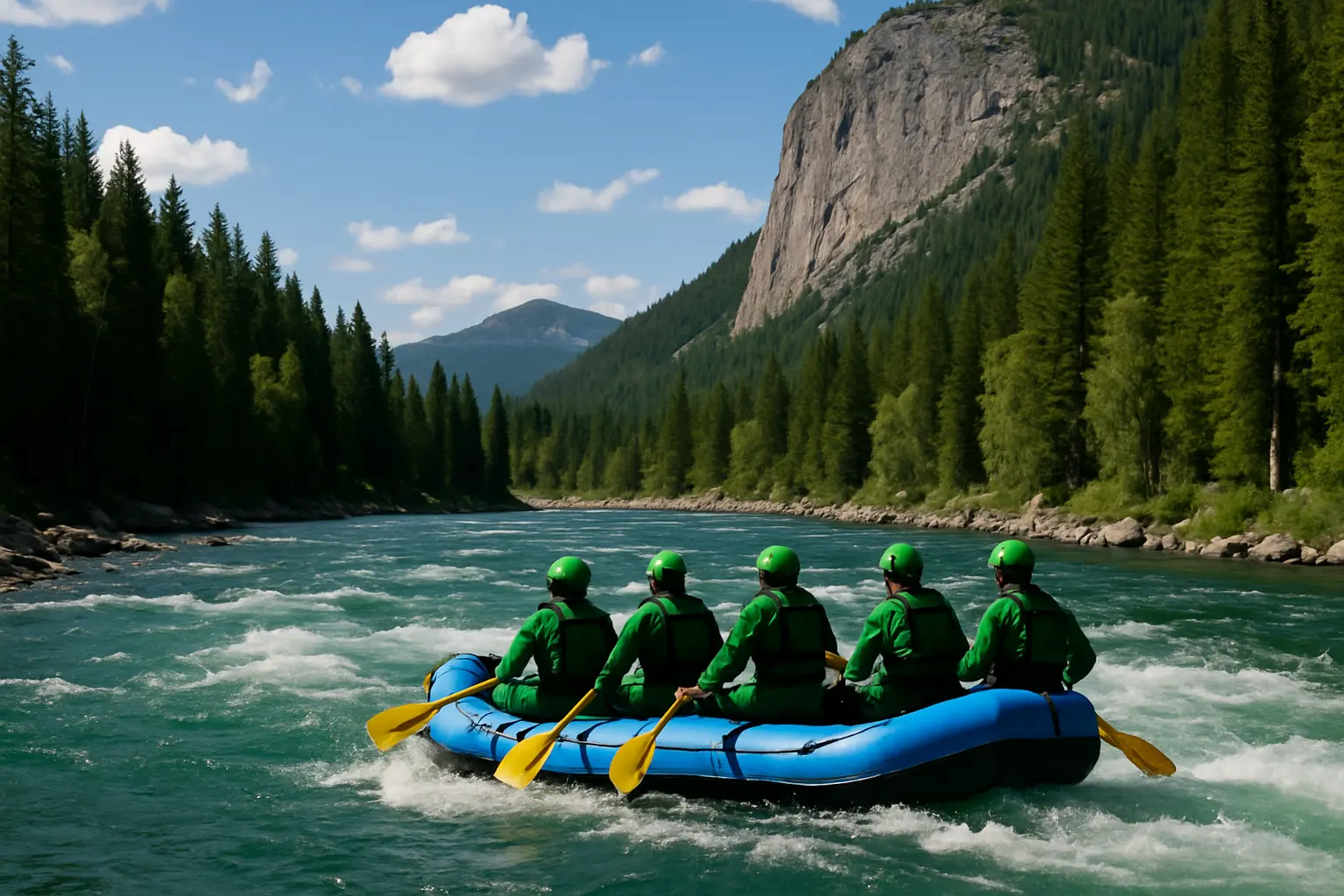 Rafting group celebrating after successfully navigating a difficult stretch of the Arkansas River.